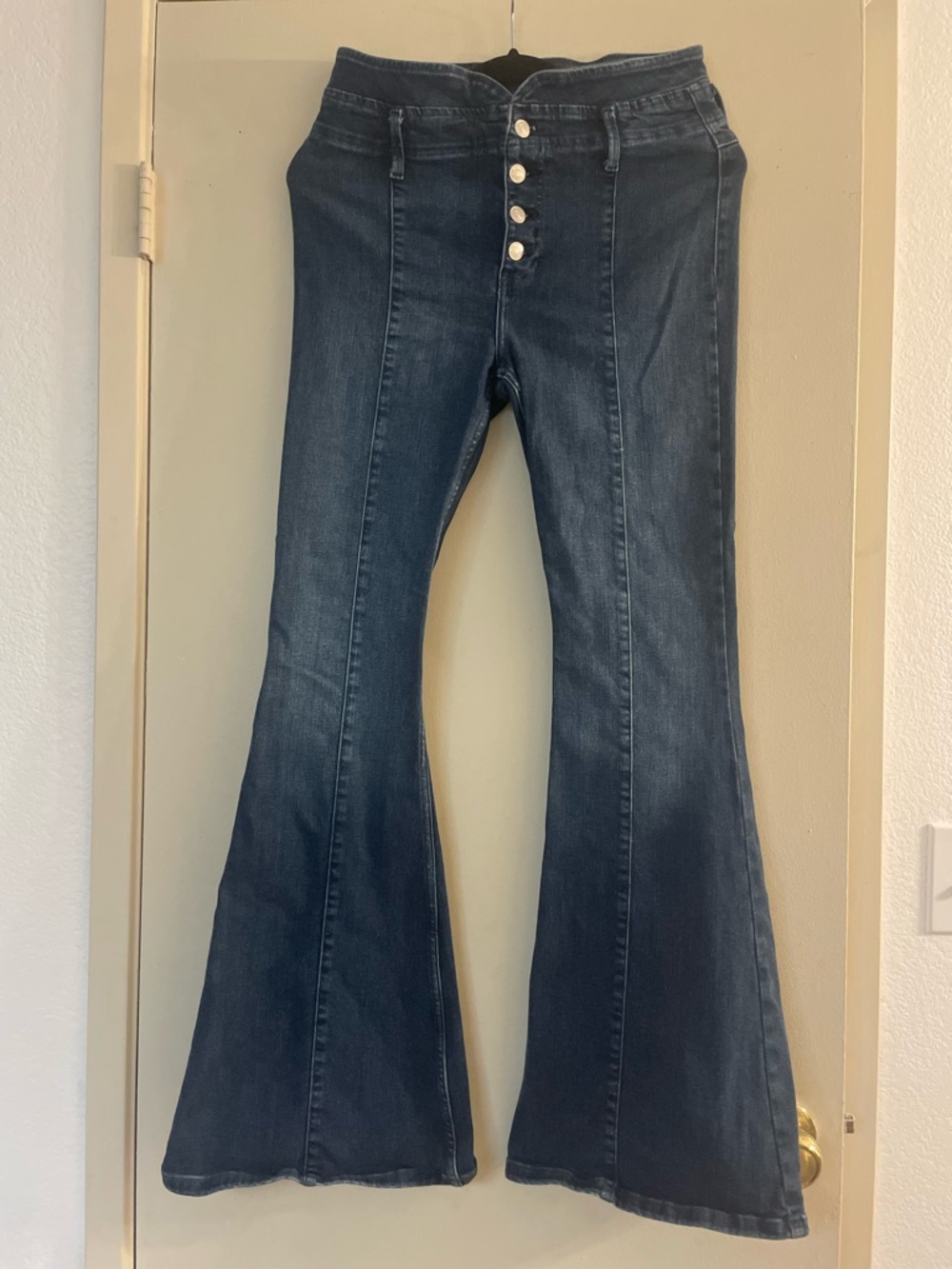 We The Free Dark Blue High-Rise Flare Button-Front Jeans
